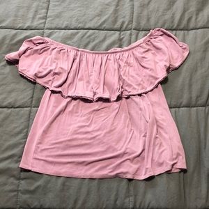 pink/purple off the shoulder with inserted sleeves